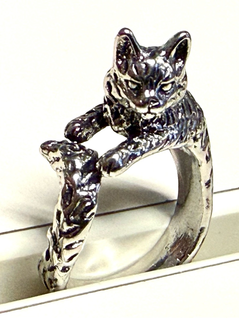 Silver Cat Wrap Ring - Cute Cat Jewelry for Cat Lovers